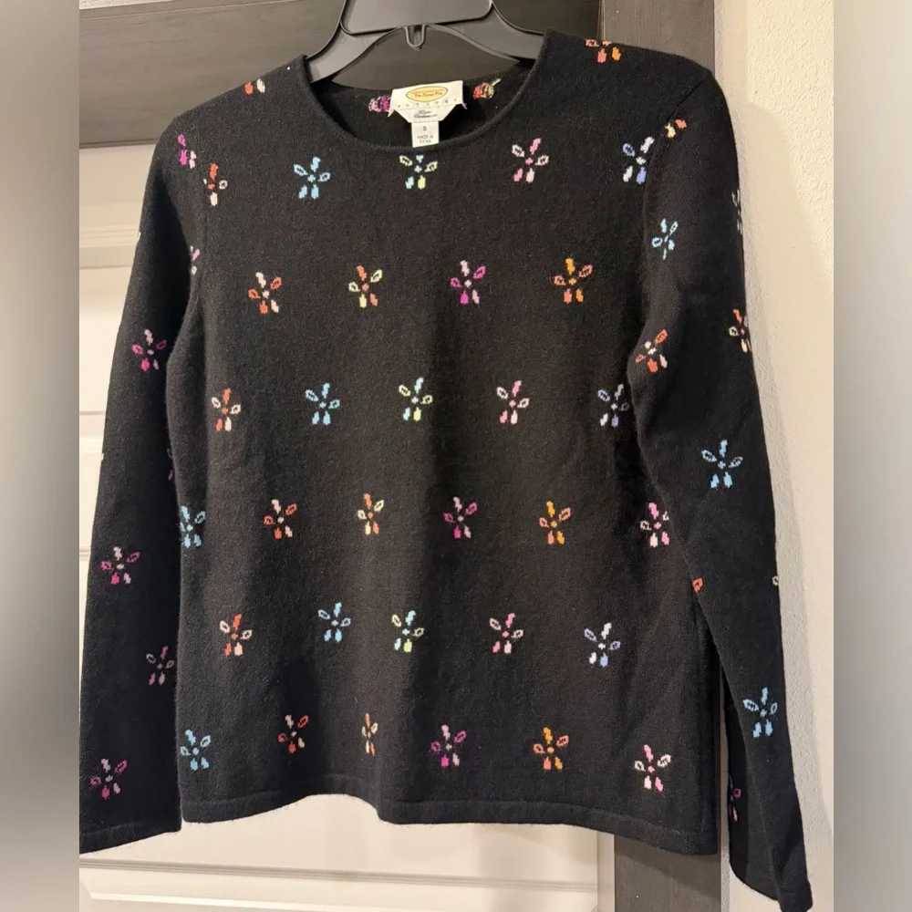 Talbots Black Cashmere Sweater with Colorful Accents women’s size S
